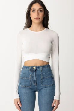 Elisabetta Franchi Top Crop In Maglia con Cut-outAVORIO