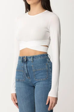 Elisabetta Franchi Top Crop In Maglia con Cut-outAVORIO