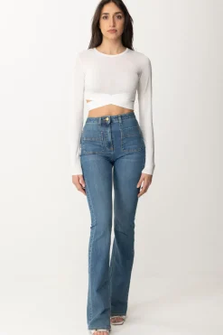 Elisabetta Franchi Top Crop In Maglia con Cut-outAVORIO
