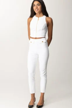 Elisabetta Franchi Top Crop con Zip FrontaleAVORIO