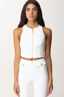 Elisabetta Franchi Top Crop con Zip FrontaleAVORIO