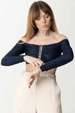 Elisabetta Franchi Top Crop In Jersey Laminato con CatenaINCHIOSTRO
