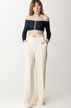 Elisabetta Franchi Top Crop In Jersey Laminato con CatenaINCHIOSTRO