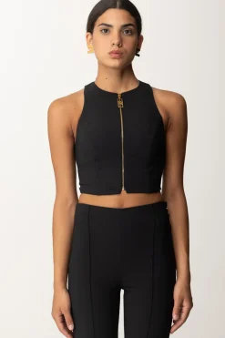 Elisabetta Franchi Top Crop con Zip FrontaleNERO