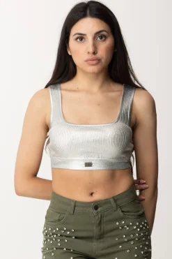 Elisabetta Franchi Top Crop Effetto Lamè In ViscosaARGENTO