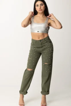 Elisabetta Franchi Top Crop Effetto Lamè In ViscosaARGENTO