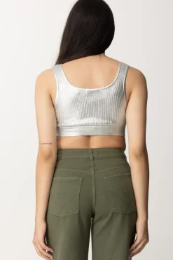 Elisabetta Franchi Top Crop Effetto Lamè In ViscosaARGENTO