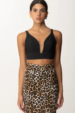 Elisabetta Franchi Top Crop Stretch con Placca LogoNERO