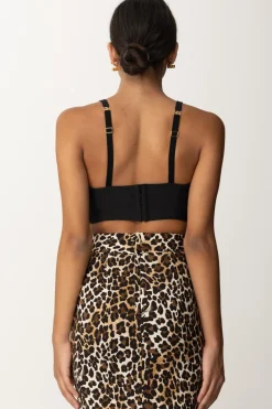 Elisabetta Franchi Top Crop Stretch con Placca LogoNERO