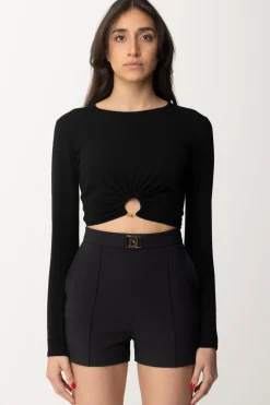 Elisabetta Franchi Top Crop In Viscosa con AnelloNERO