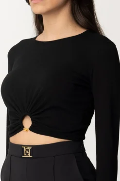 Elisabetta Franchi Top Crop In Viscosa con AnelloNERO