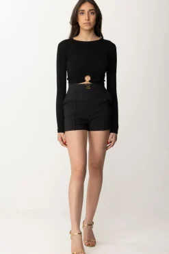 Elisabetta Franchi Top Crop In Viscosa con AnelloNERO