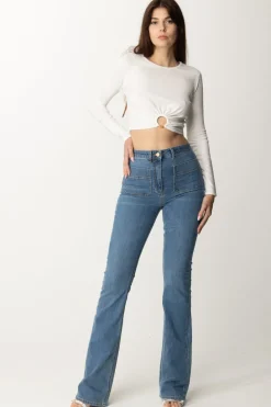 Elisabetta Franchi Top Crop In Viscosa con AnelloAVORIO