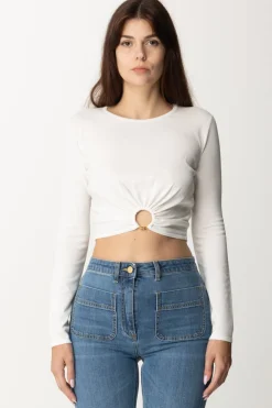 Elisabetta Franchi Top Crop In Viscosa con AnelloAVORIO