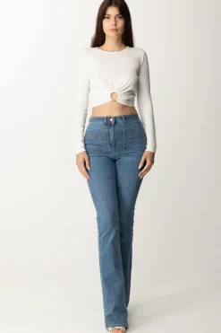 Elisabetta Franchi Top Crop In Viscosa con AnelloAVORIO