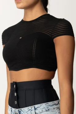 Elisabetta Franchi Top Crop In Maglia con Motivo ChevronNERO