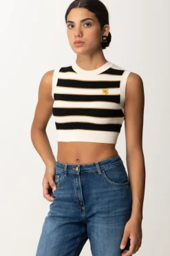 Elisabetta Franchi Top Crop In Maglia a RigheBURRO/NERO