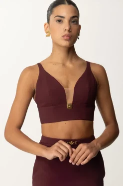 Elisabetta Franchi Top Crop Stretch con Placca LogoROUGE NOIR