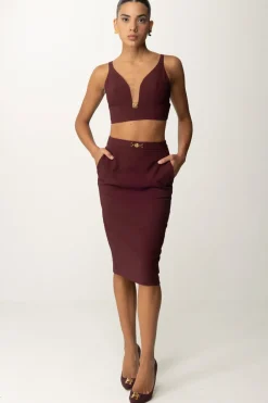 Elisabetta Franchi Top Crop Stretch con Placca LogoROUGE NOIR