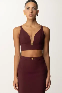 Elisabetta Franchi Top Crop Stretch con Placca LogoROUGE NOIR