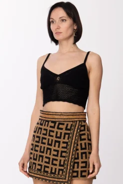 Elisabetta Franchi Top Crop In Punto UncinettoNERO