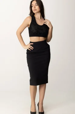 Elisabetta Franchi Top Crop In Rete con PaillettesNERO
