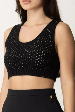 Elisabetta Franchi Top Crop In Rete con PaillettesNERO