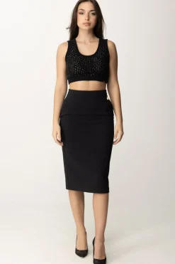 Elisabetta Franchi Top Crop In Rete con PaillettesNERO