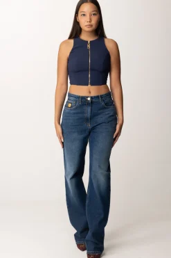 Elisabetta Franchi Top Crop con Zip FrontaleNAVY