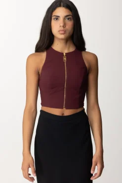 Elisabetta Franchi Top Crop con Zip FrontaleROUGE NOIR