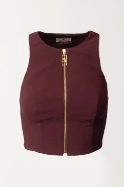 Elisabetta Franchi Top Crop con Zip FrontaleROUGE NOIR
