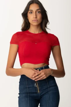 Elisabetta Franchi Top Crop In Maglia con Motivo ChevronRED PASSION