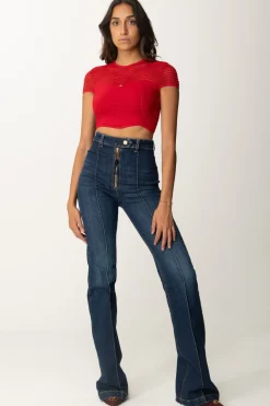 Elisabetta Franchi Top Crop In Maglia con Motivo ChevronRED PASSION