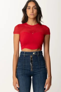 Elisabetta Franchi Top Crop In Maglia con Motivo ChevronRED PASSION