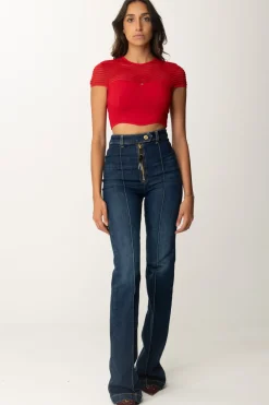 Elisabetta Franchi Top Crop In Maglia con Motivo ChevronRED PASSION