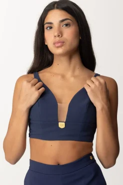 Elisabetta Franchi Top Crop Stretch con Placca LogoNAVY