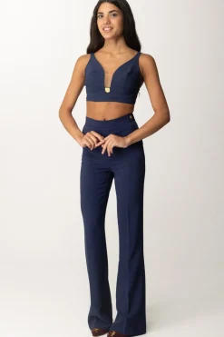 Elisabetta Franchi Top Crop Stretch con Placca LogoNAVY