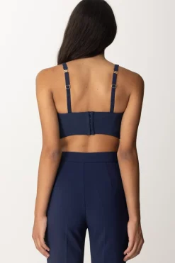 Elisabetta Franchi Top Crop Stretch con Placca LogoNAVY