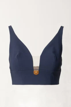 Elisabetta Franchi Top Crop Stretch con Placca LogoNAVY