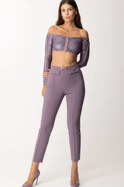 Elisabetta Franchi Top Crop In Jersey Laminato con CatenaCANDY VIOLET