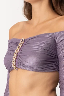 Elisabetta Franchi Top Crop In Jersey Laminato con CatenaCANDY VIOLET