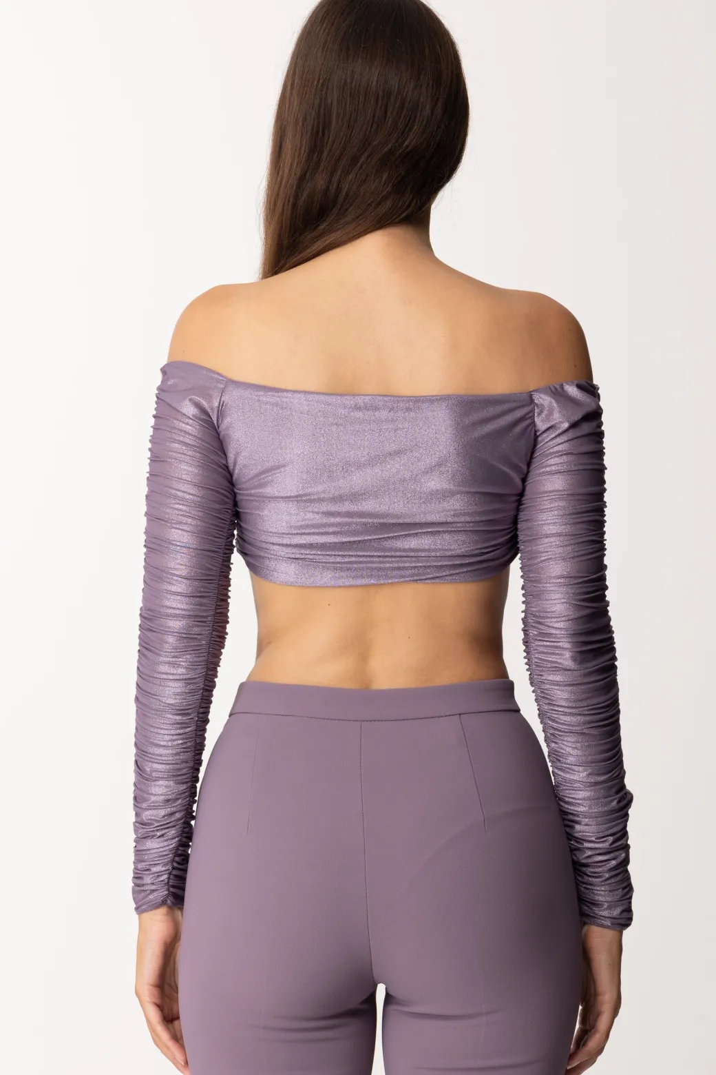Elisabetta Franchi Top Crop In Jersey Laminato con CatenaCANDY VIOLET