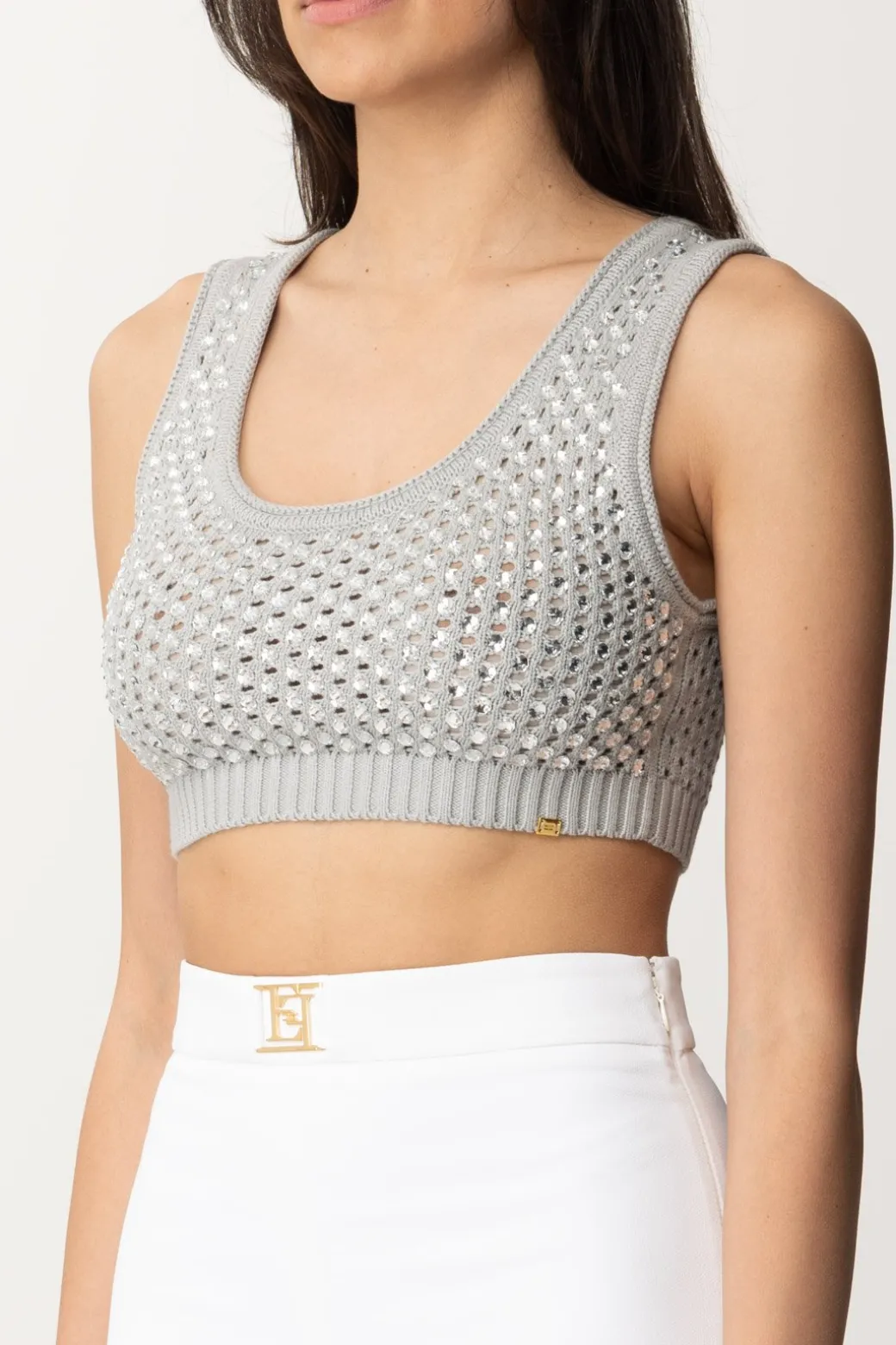 Elisabetta Franchi Top Crop In Rete con PaillettesPERLA