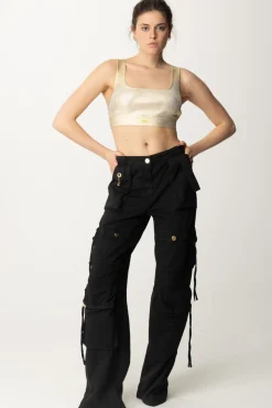 Elisabetta Franchi Top Crop Effetto Lamè In ViscosaORO