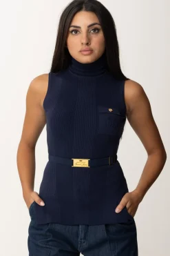 Elisabetta Franchi Top Dolcevita In Viscosa con CinturaNAVY