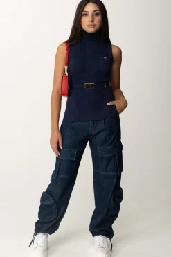 Elisabetta Franchi Top Dolcevita In Viscosa con CinturaNAVY