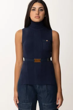 Elisabetta Franchi Top Dolcevita In Viscosa con CinturaNAVY