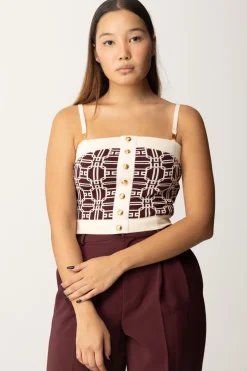 Elisabetta Franchi Top In Misto Viscosa con Stampa JacquardROUGE NOIR/BURRO