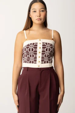 Elisabetta Franchi Top In Misto Viscosa con Stampa JacquardROUGE NOIR/BURRO