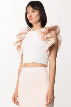 Elisabetta Franchi Top In Maglia con Volant In TessutoAVORIO